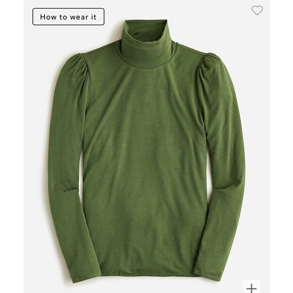 NWT J. Crew FormKnit Puff-Sleeve Green Long Sleeve Turtleneck Sz M - Picture 1 of 7